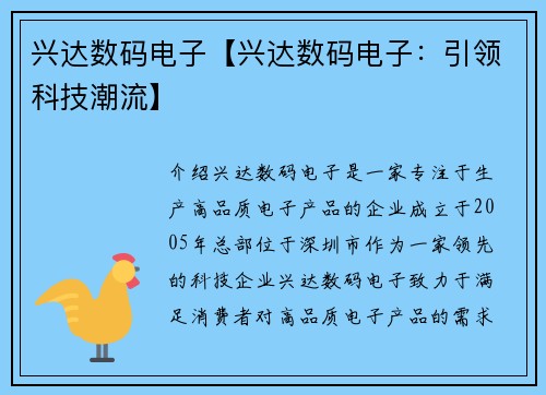 兴达数码电子【兴达数码电子:引领科技潮流】 兴达数码电子【兴达数码电子:引领科技潮流】