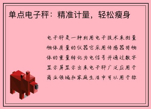 单点电子秤:精准计量,轻松瘦身 单点电子秤:精准计量,轻松瘦身